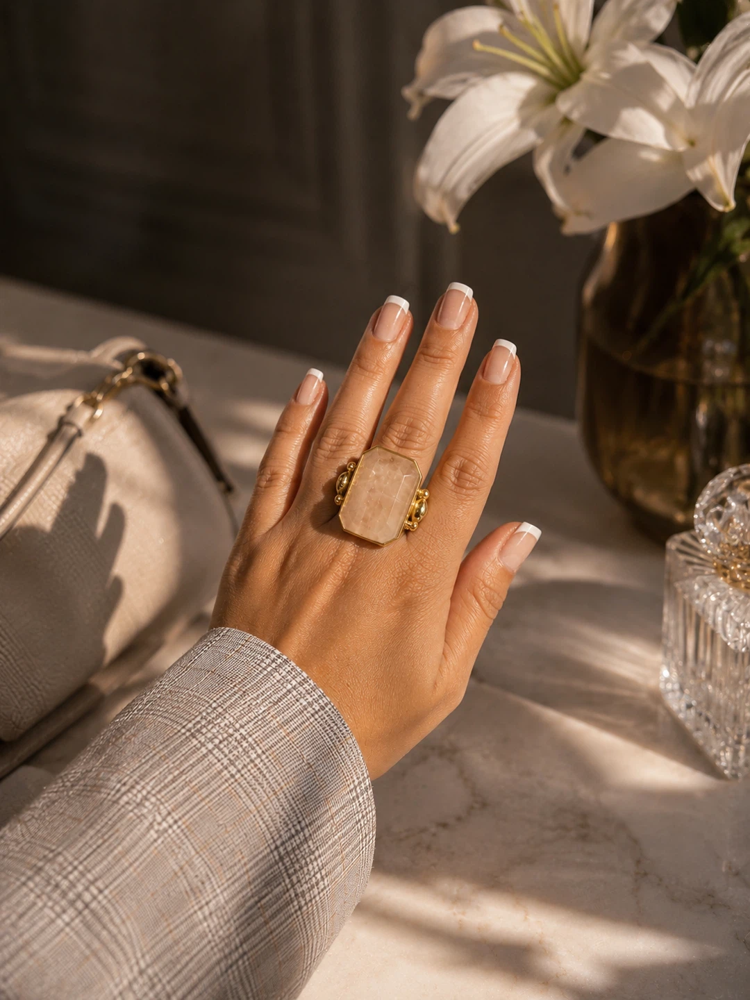 Gold-tone Rectangular Gemstone Ring