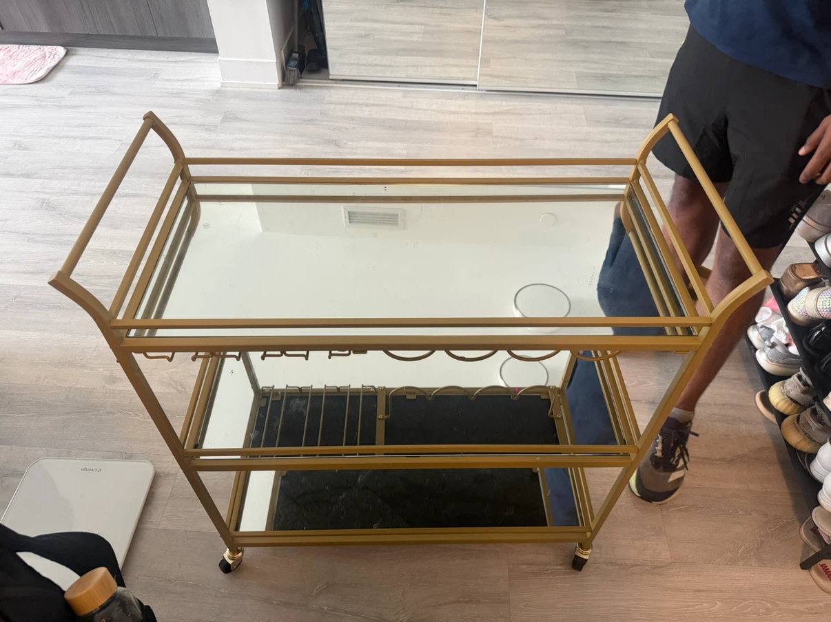 Gold Bar Cart with Glass Shelves