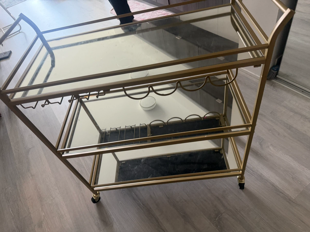 Gold Bar Cart with Glass Shelves - photo 2