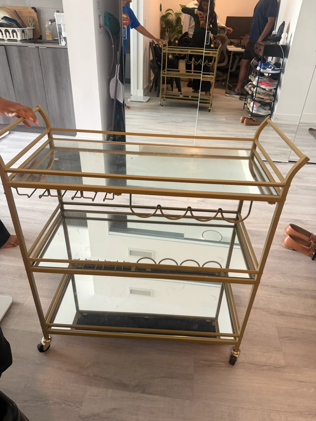 Gold Bar Cart with Glass Shelves - photo 3