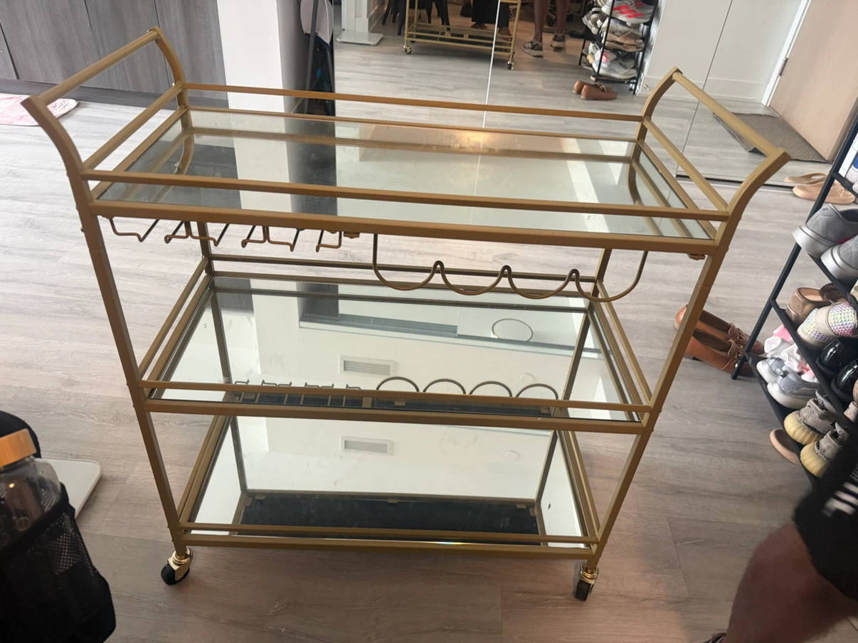 Gold Bar Cart with Glass Shelves - photo 4