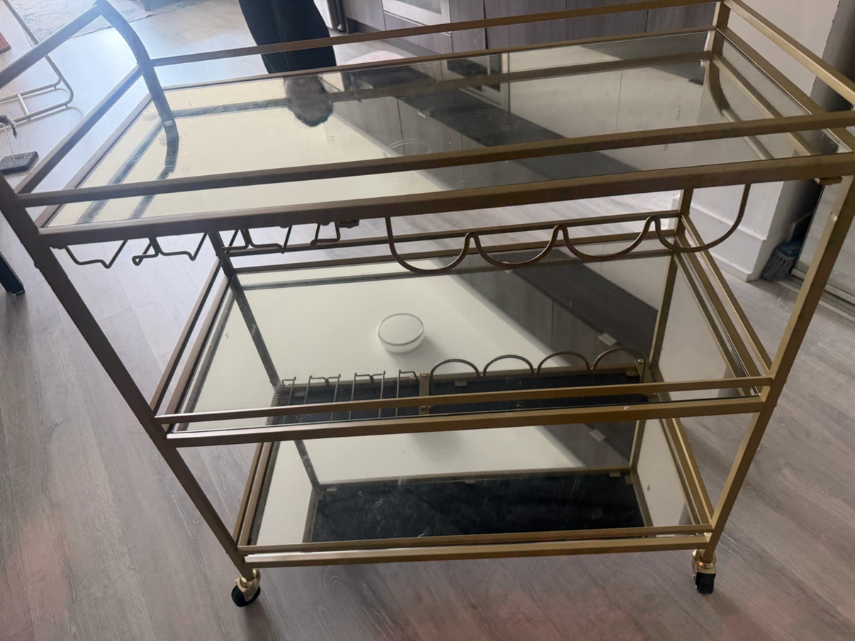 Gold Bar Cart with Glass Shelves - photo 5