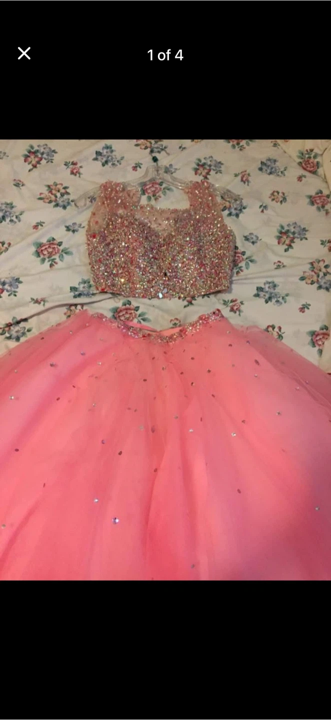 Pink Beaded Two-Piece Prom Dress