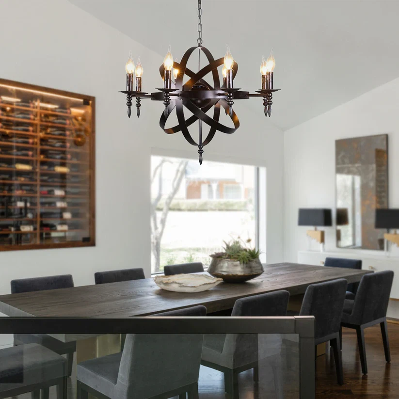 DECORISTRA 6 Lights Black Wrought Iron Chandelier