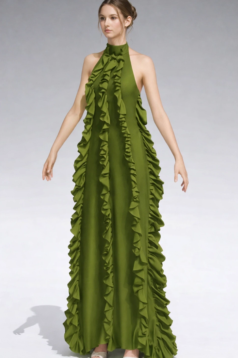 Lime Green Ruffle Halter Maxi Dress