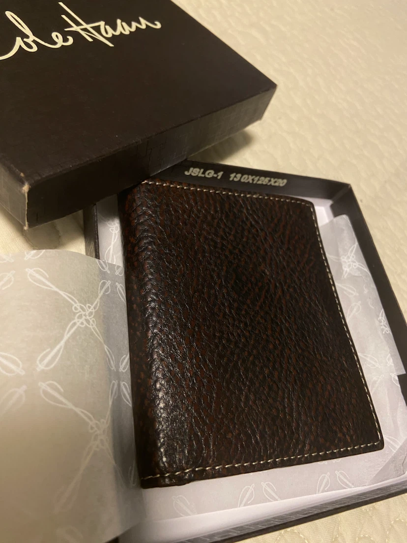 Cole Haan Brown Leather Bifold Wallet with Left Side Flip Up
