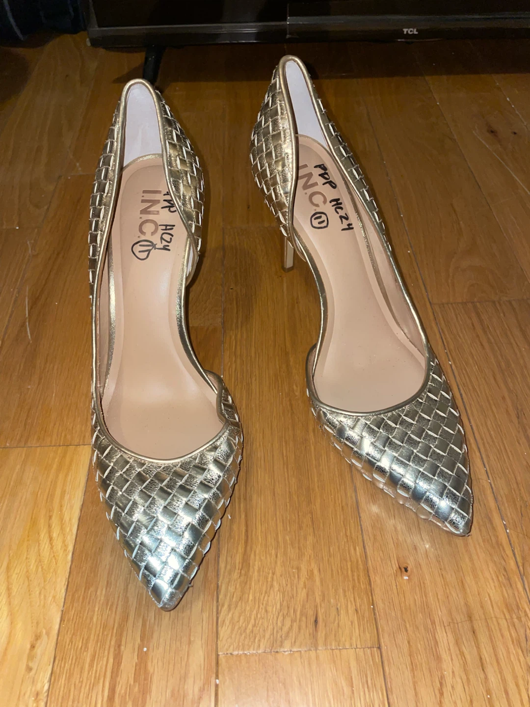 INC Gold Woven Heels