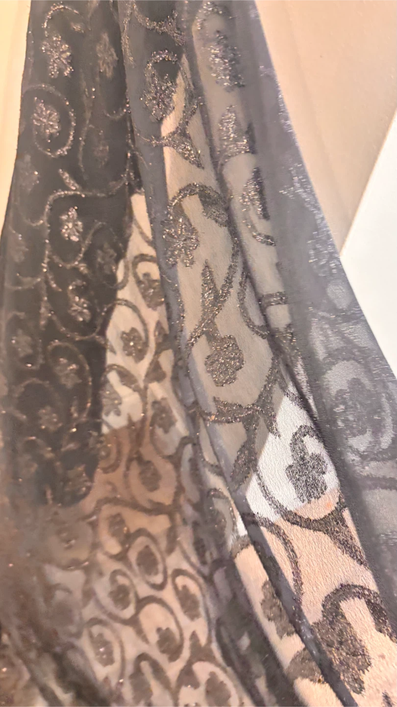 Sheer Black Scarff with Glittery Pattern