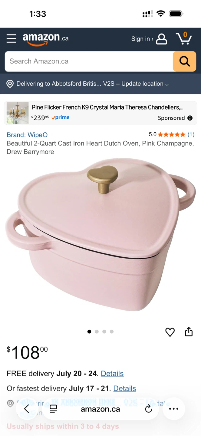 Beautiful Cast Iron Heart Dutch Oven 2qt Pink - photo 5