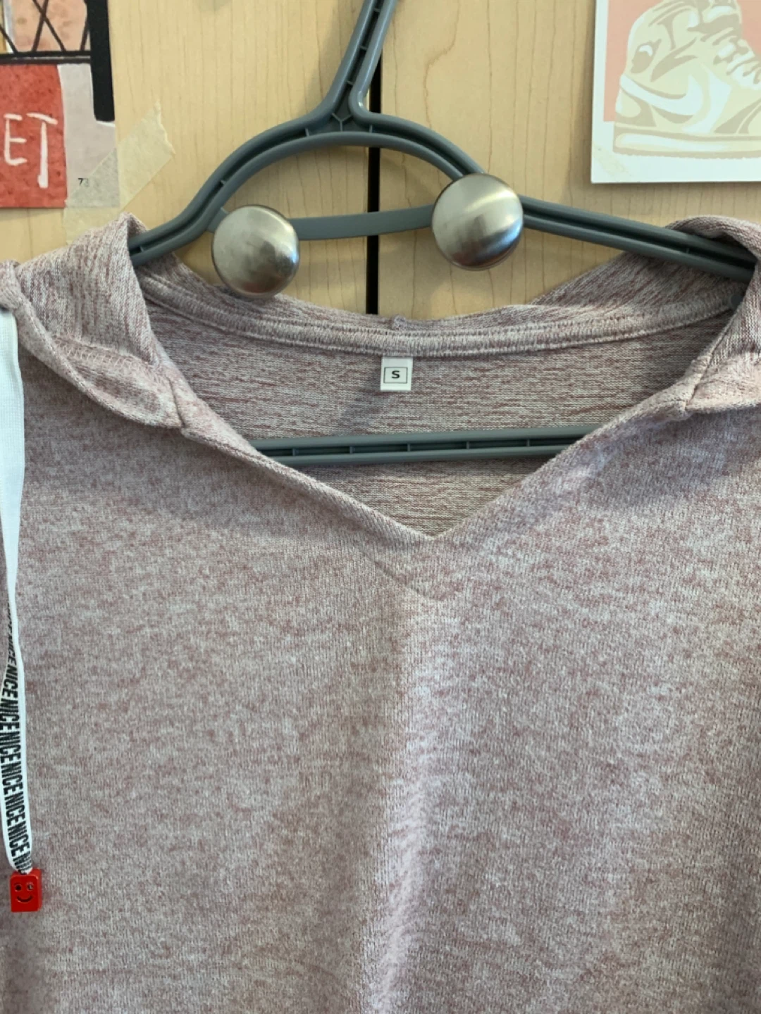 Size S Heather Pink Knit Loungewear Set V-Neck Hoodie & Joggers - photo 2