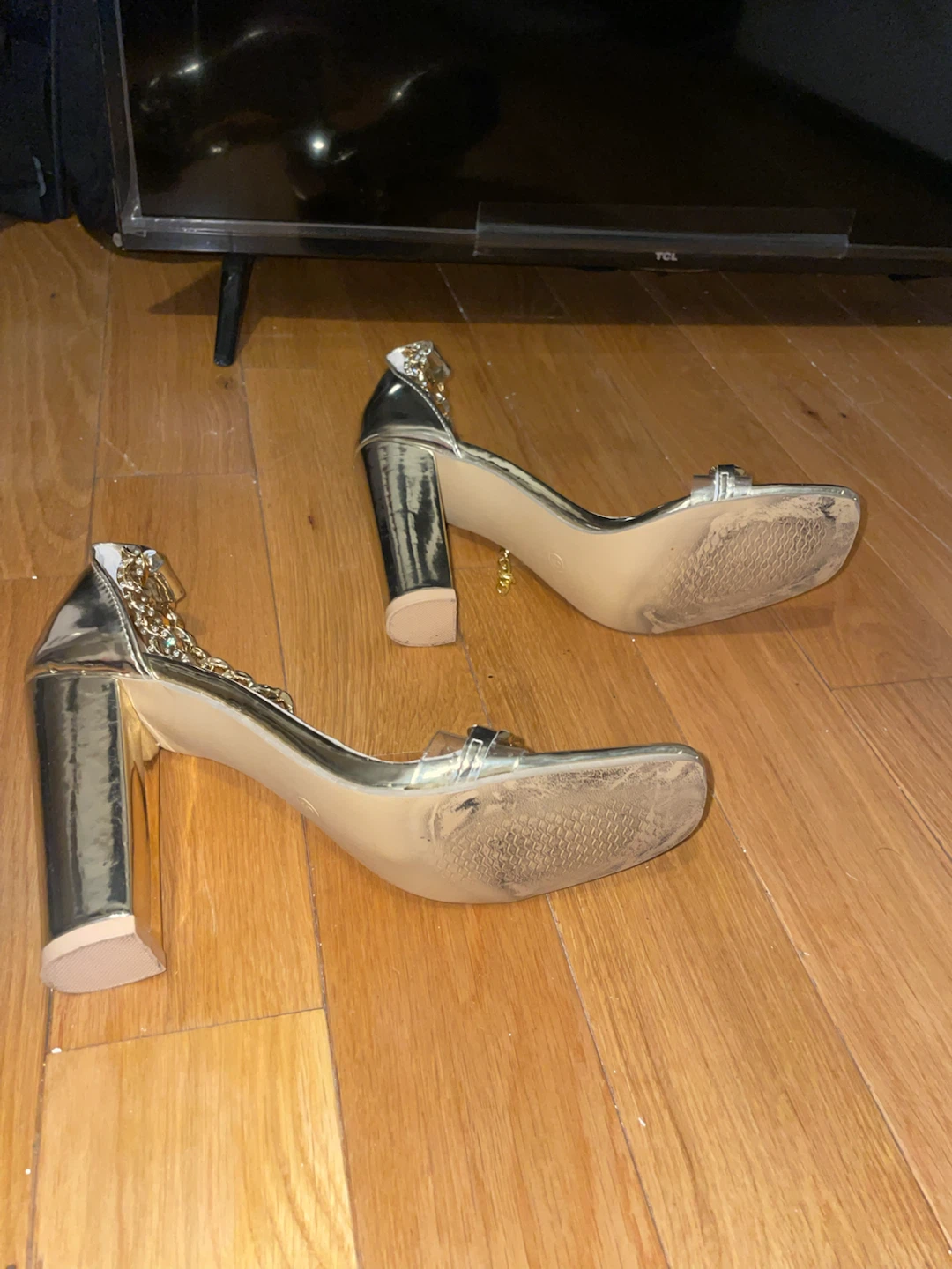 Gold Chain Block Heel Sandals - photo 3