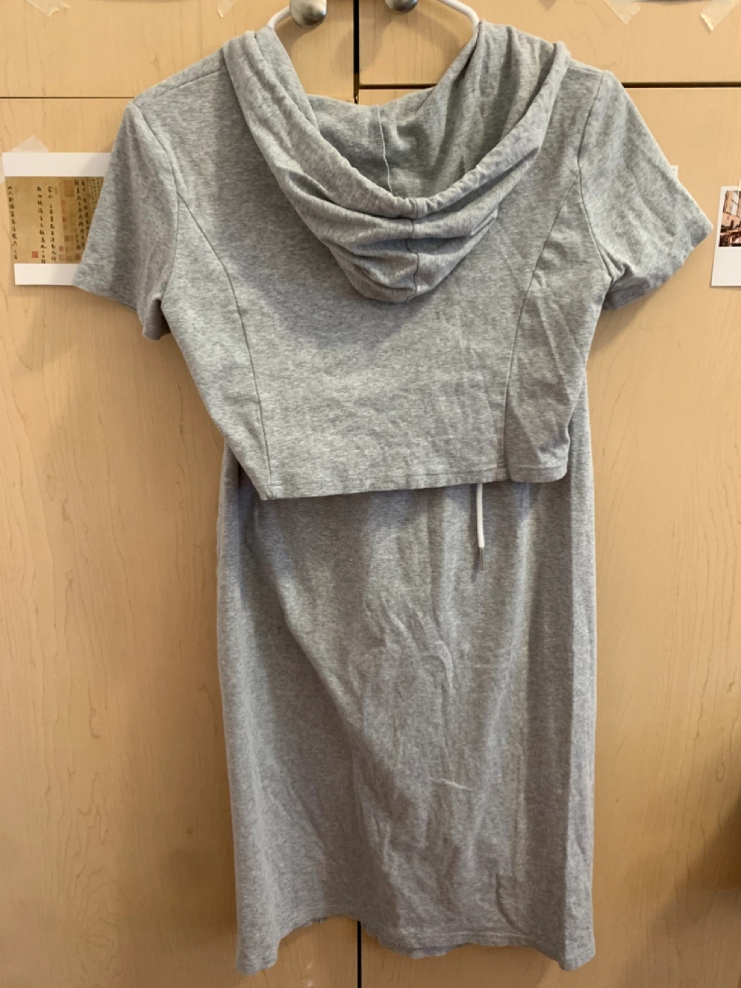 Size S Grey 2-Piece Set Crop Hoodie & Ruched Slit Skirt - photo 3