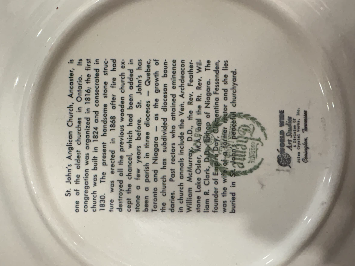 St. John's Church Ancaster, Ontario Decorative Plate - photo 3