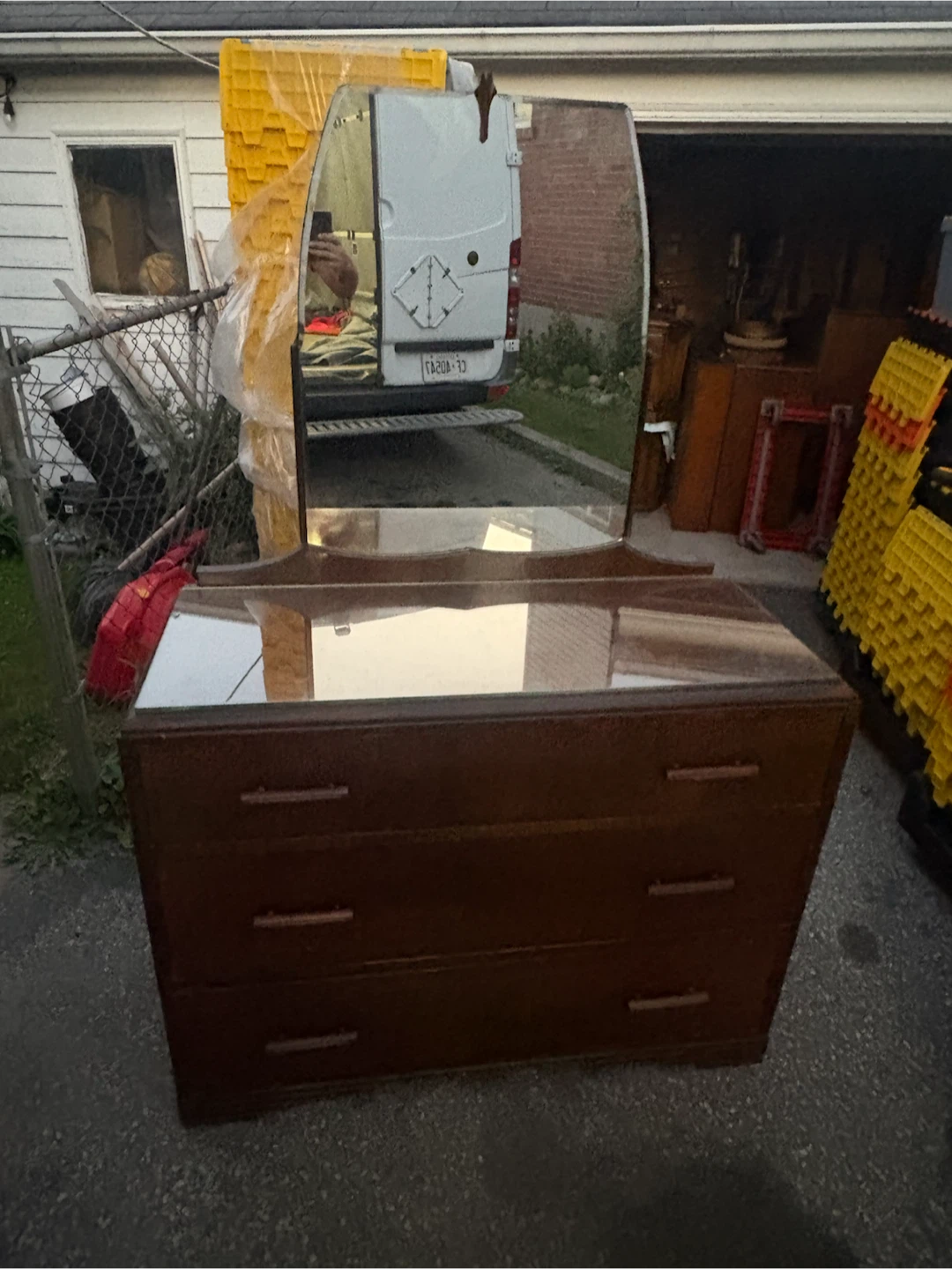 Free delivery used antique Wooden Dresser with Mirror - photo 2
