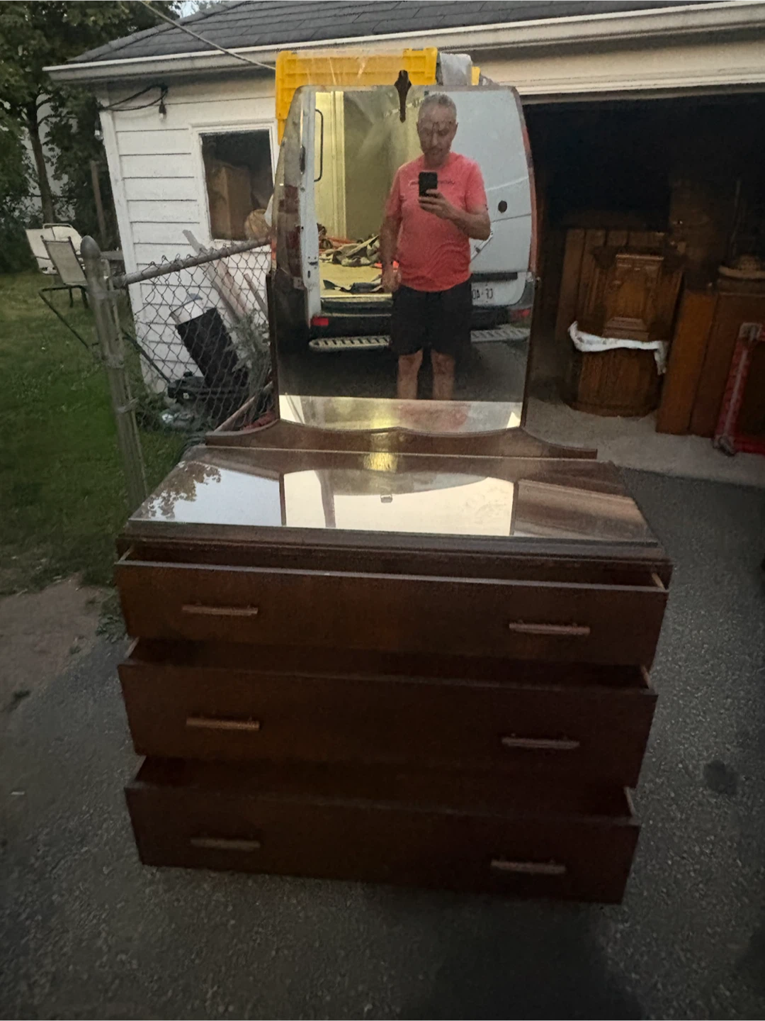 Free delivery used antique Wooden Dresser with Mirror - photo 3