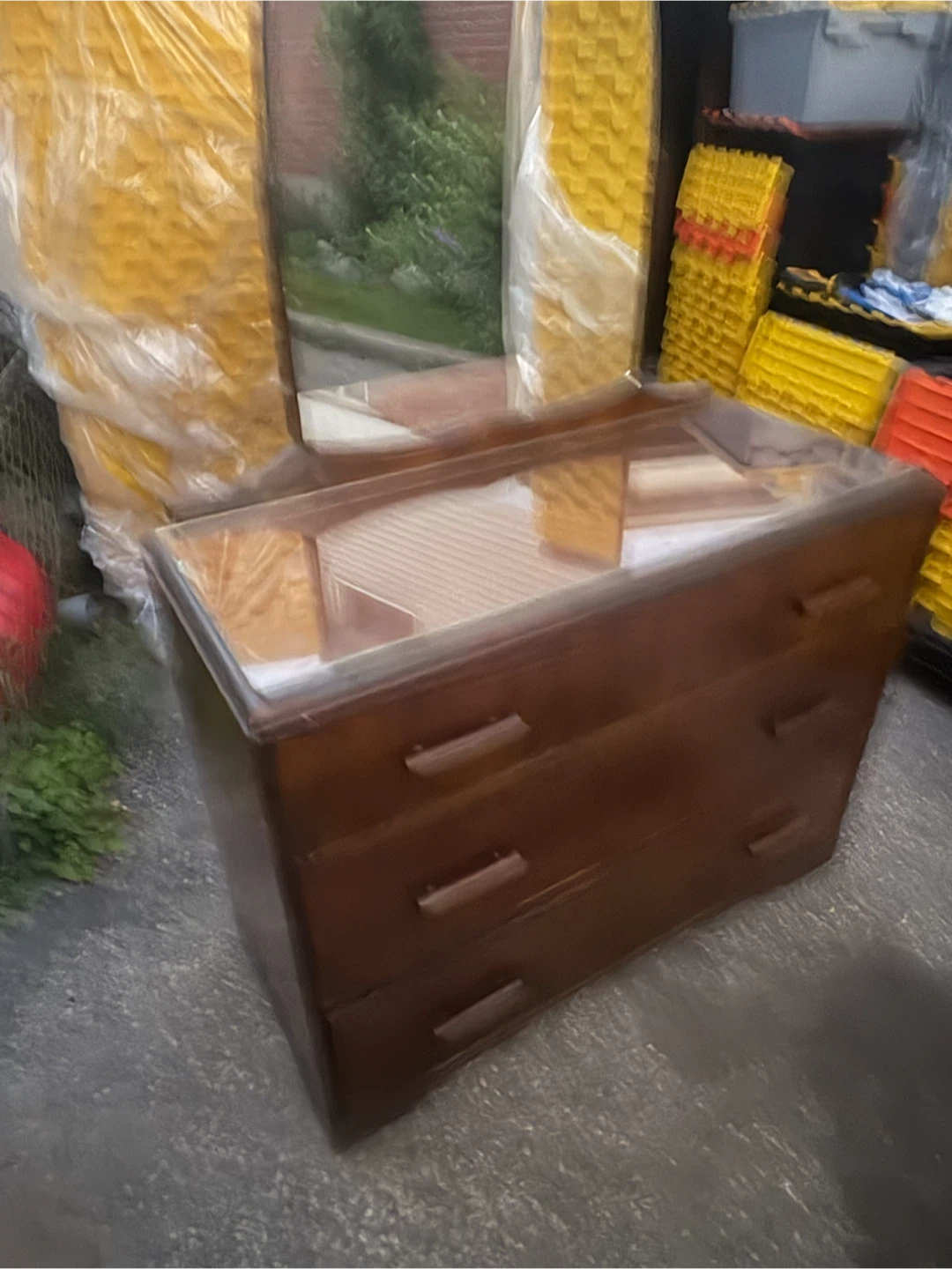 Free delivery used antique Wooden Dresser with Mirror - photo 4