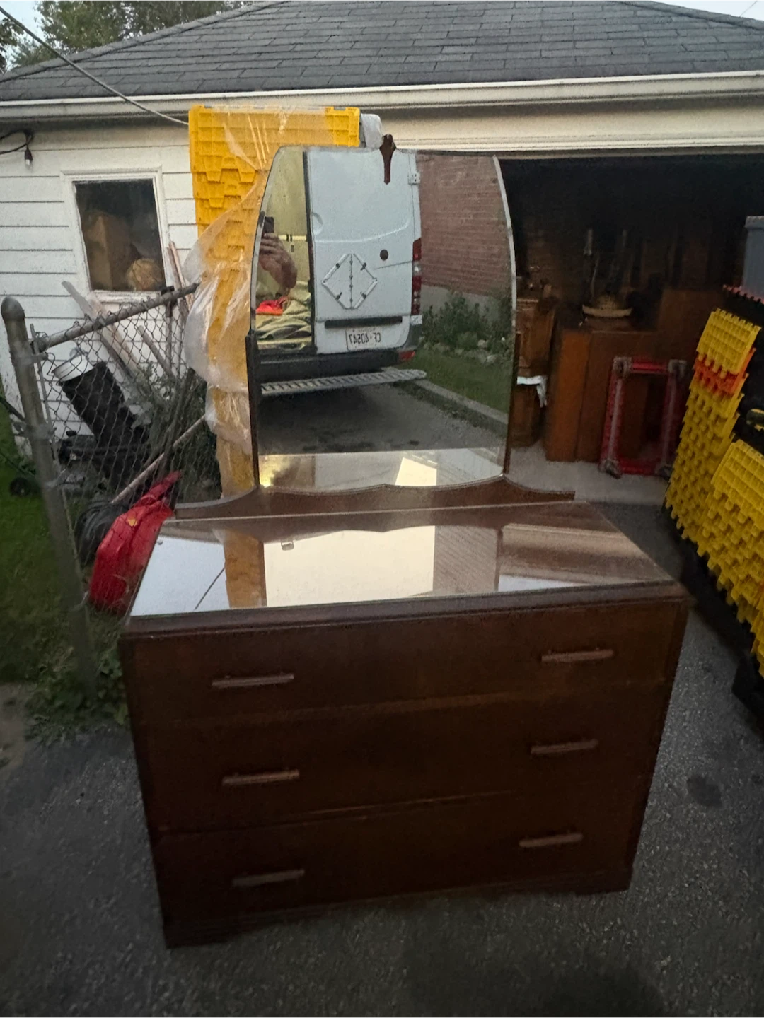 Free delivery used antique Wooden Dresser with Mirror - photo 5