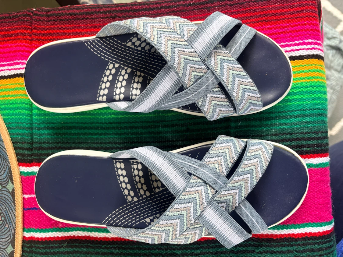 Blue criss-cross strap sandals