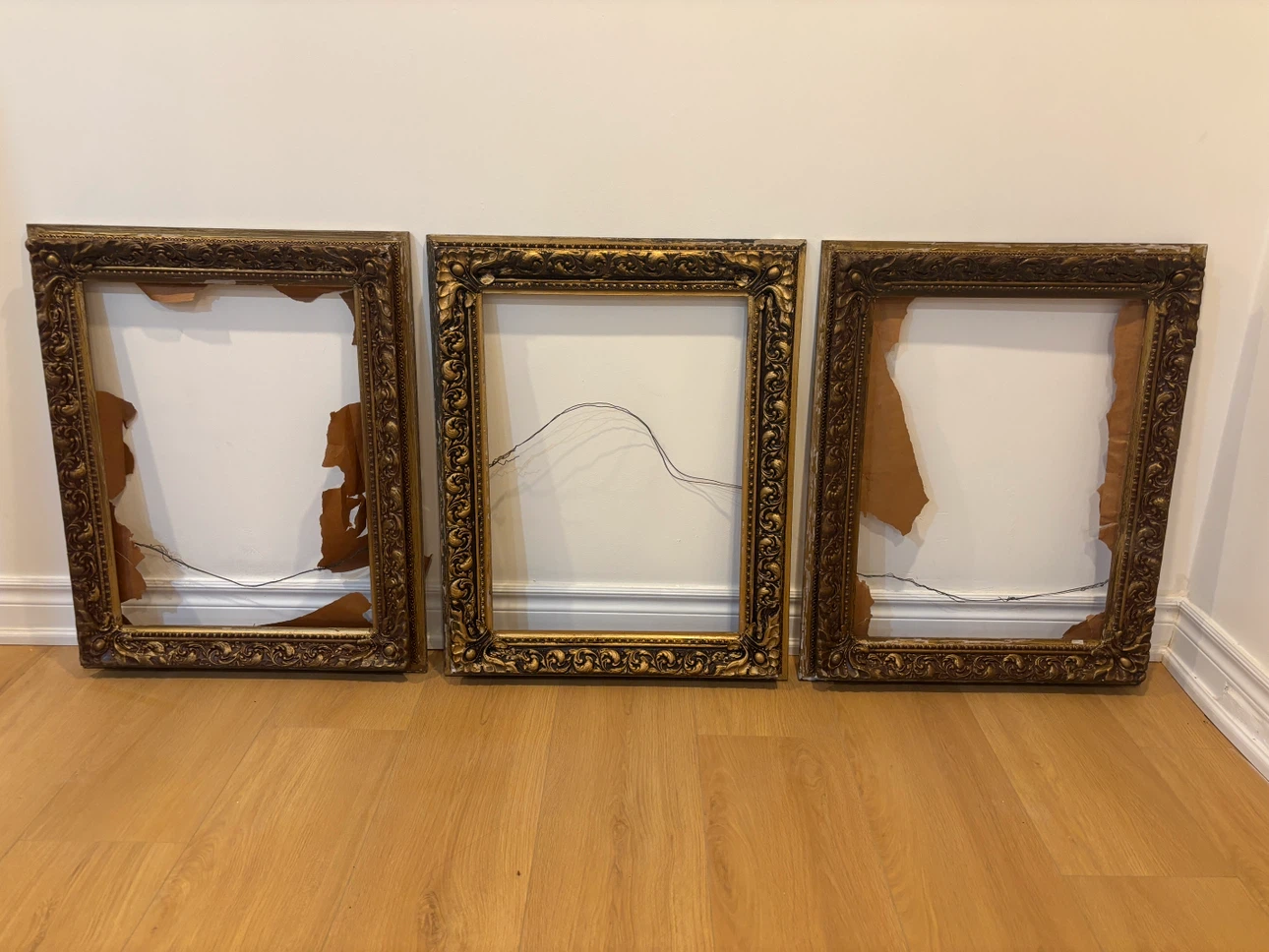 Set of 3 Vintage Ornate Solid Wood Gold Picture Frames