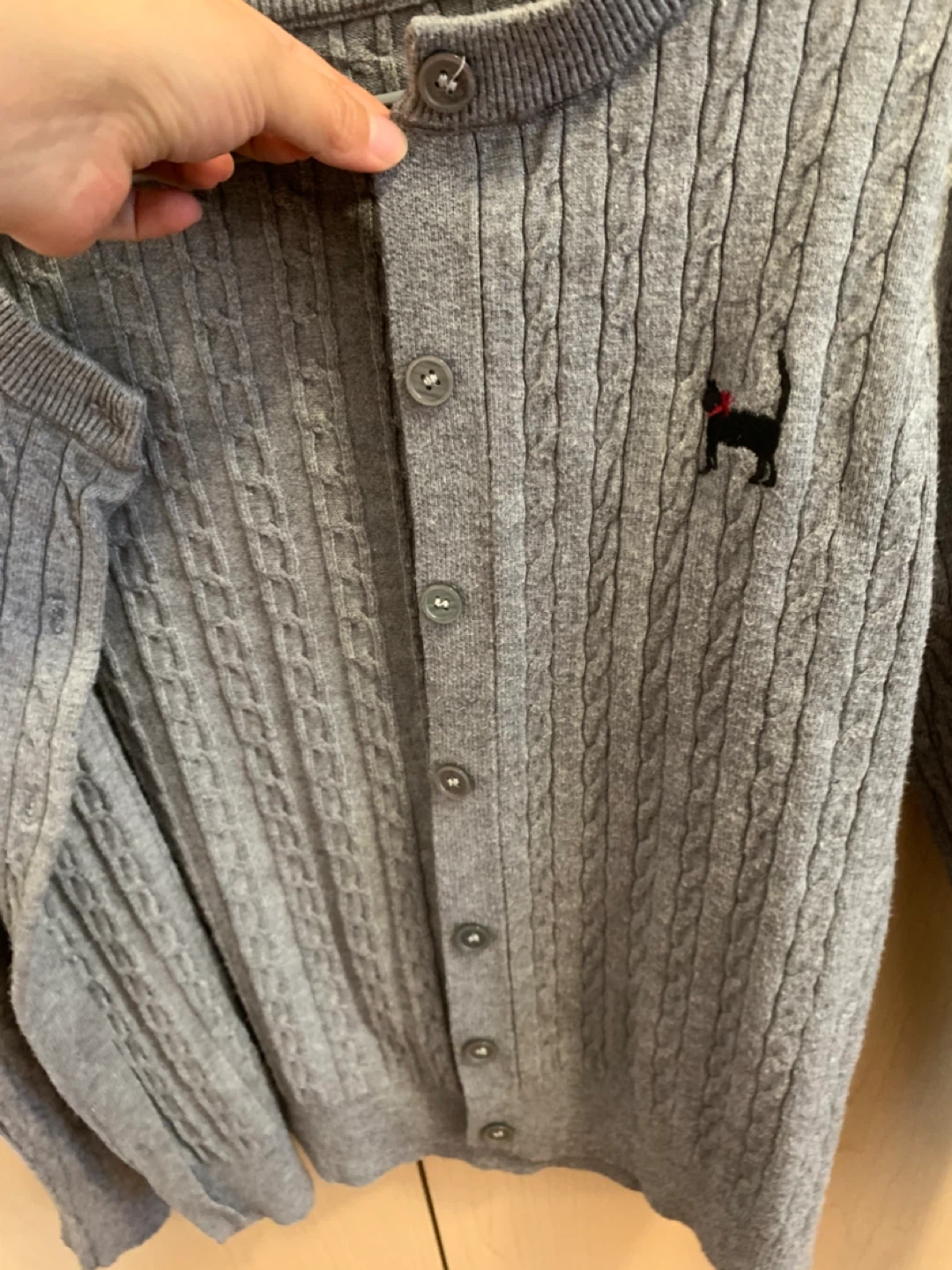 Size S Grey Cable Knit Cardigan w/ Dog Embroidery Sweater - photo 5