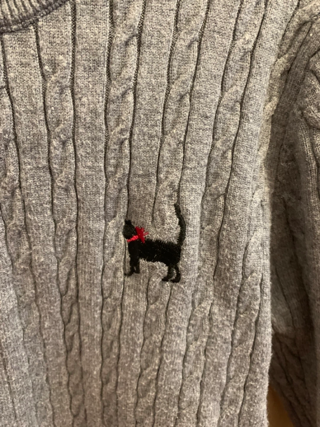 Size S Grey Cable Knit Cardigan w/ Dog Embroidery Sweater - photo 4