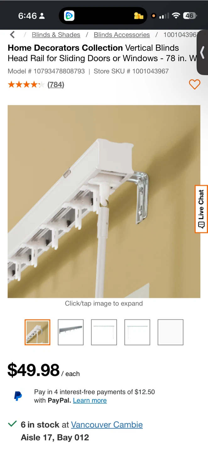 Vertical Blinds Head Rail – 78”