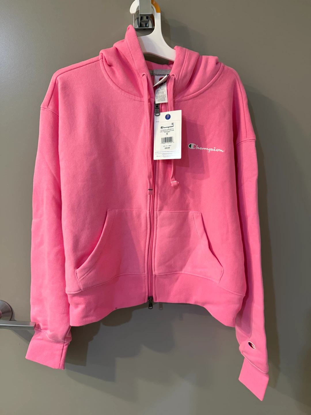 NWT Champion iconic Pink cosmos Cropped Full Zip Hoodie Size S