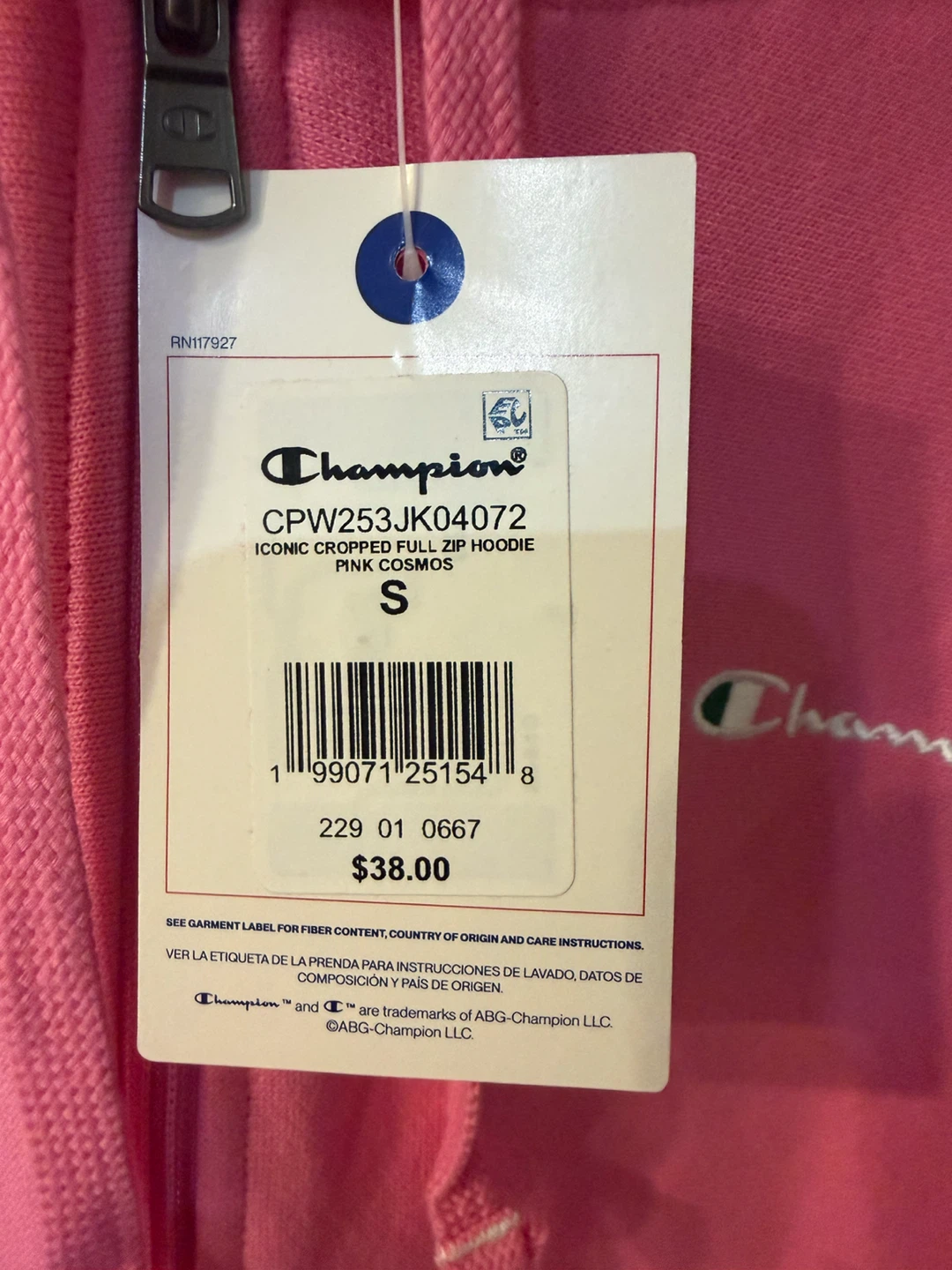 NWT Champion iconic Pink cosmos Cropped Full Zip Hoodie Size S - photo 2