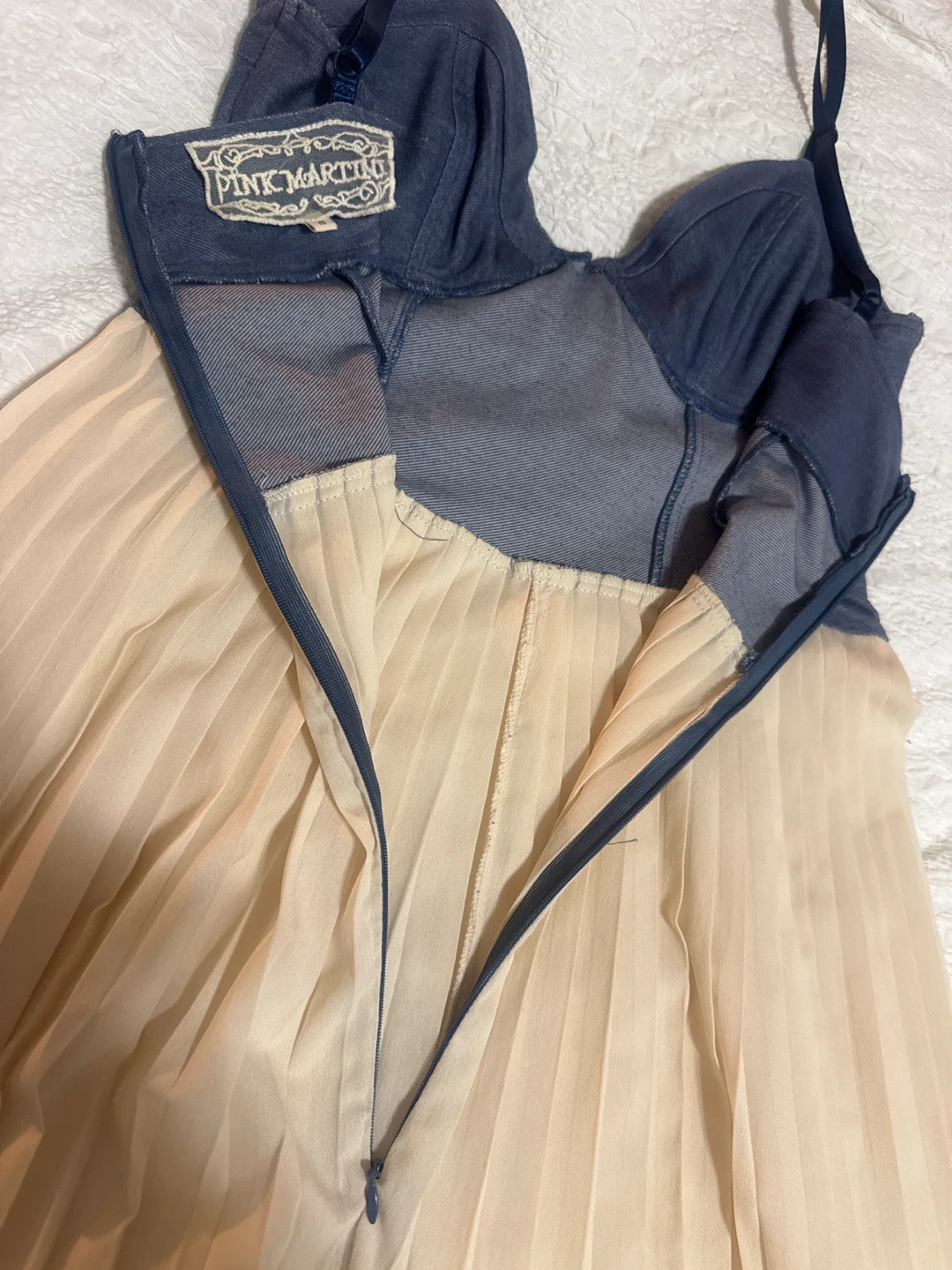 Pink Martini Denim & Chiffon Dress Size S - photo 4