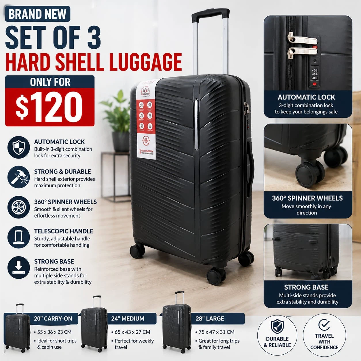 Brand New Set of 3 Hard Shell Luggage - photo 2