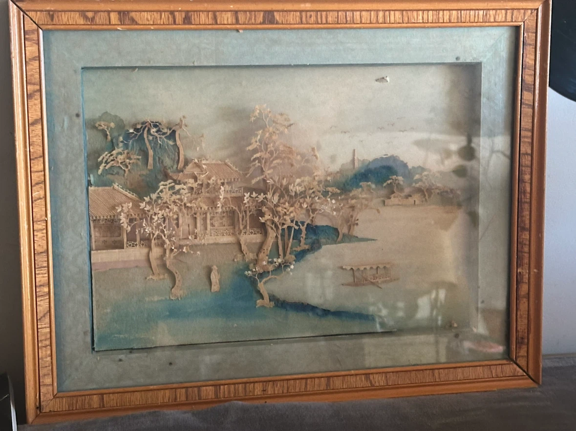 Mid Century Asian Cork Picture