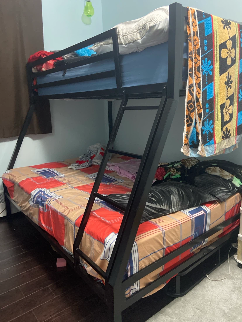 FRAME ONLY Black Metal Bunk Bed with Double Bottom