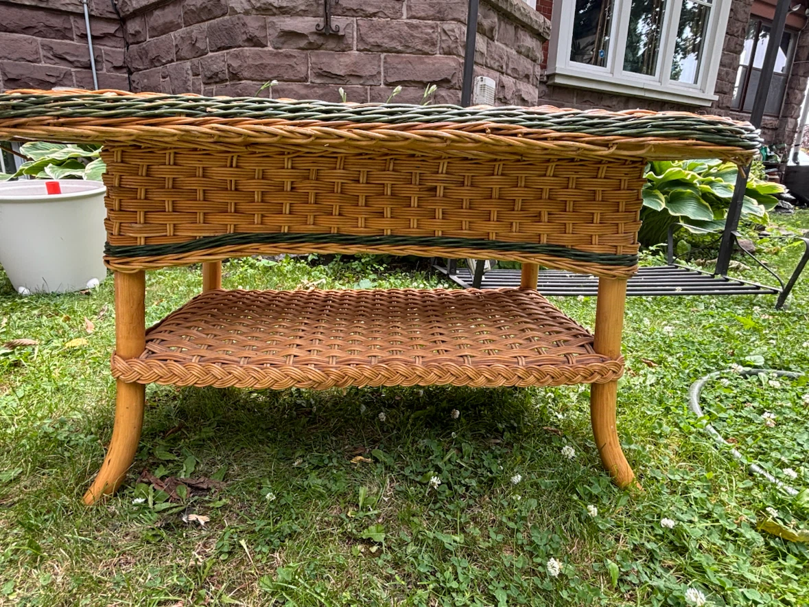 Vintage Rattan Coffee Table with Shelf – Boho, Cottage Style