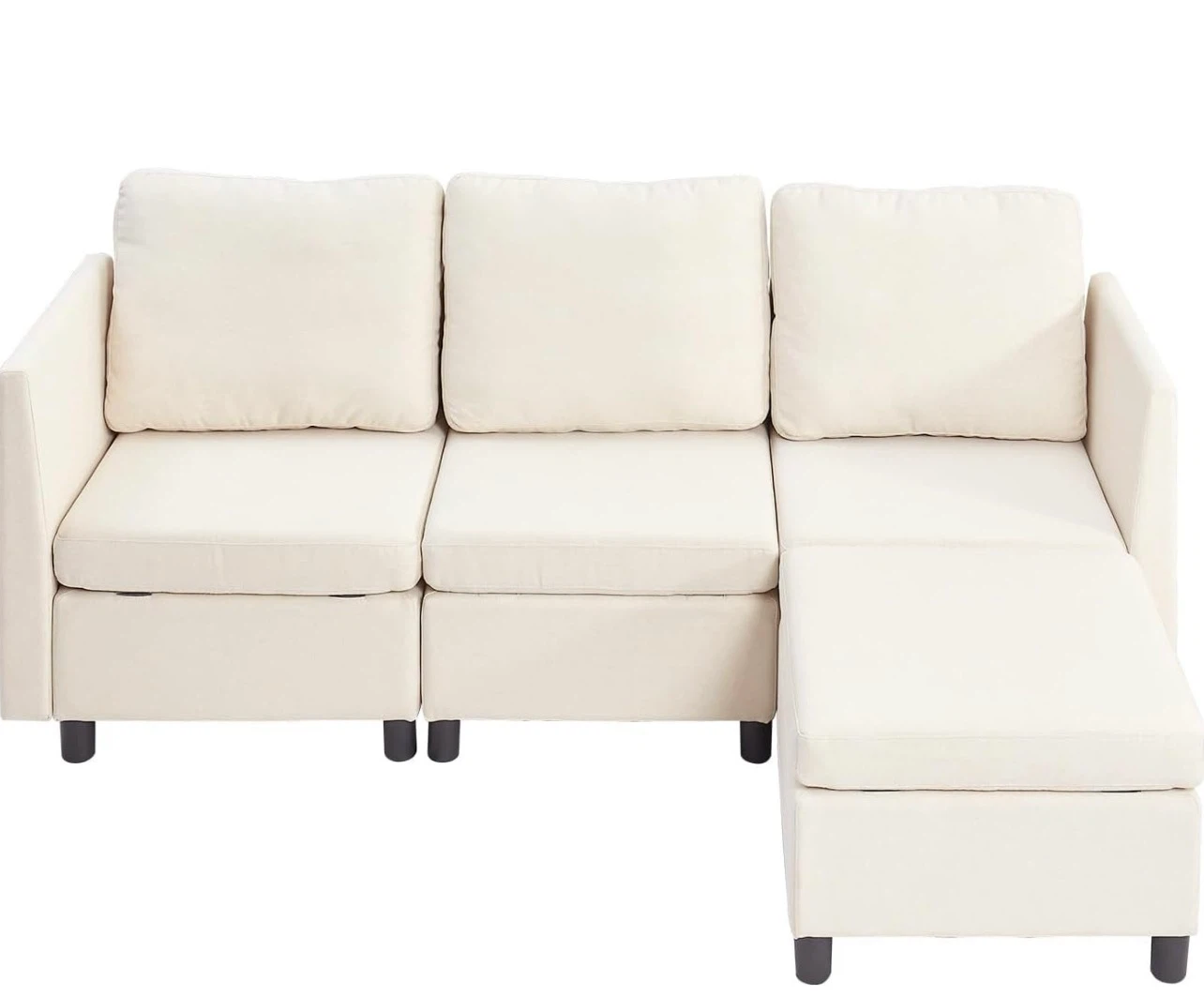 Beige Sectional Sofa and Ottoman (with Storage)