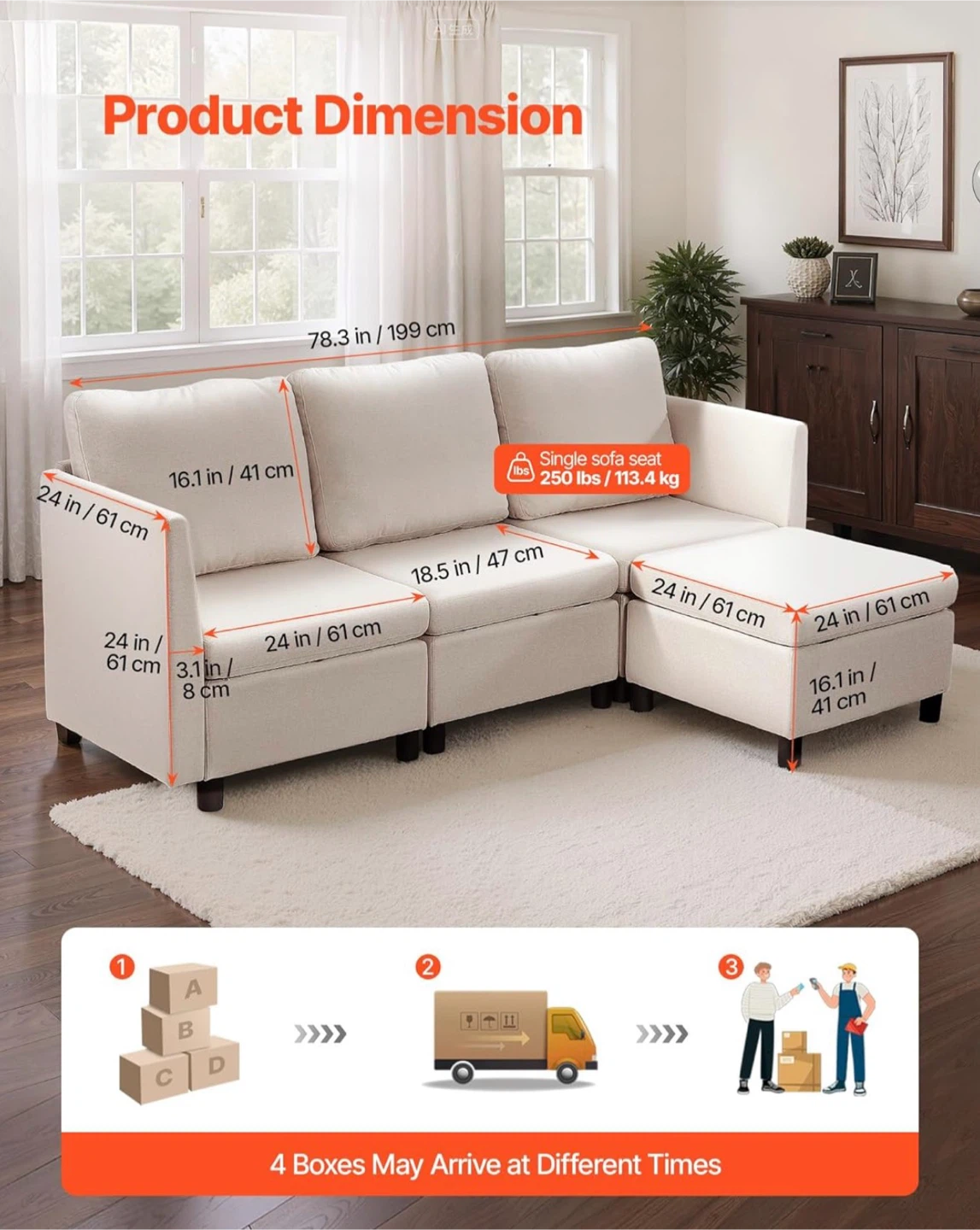 Beige Sectional Sofa and Ottoman (with Storage) - photo 2