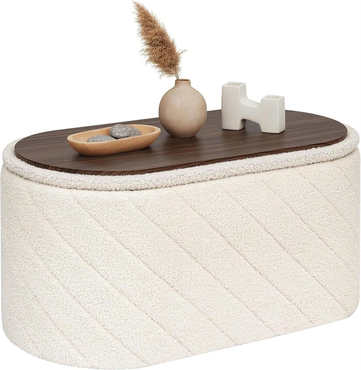 Cream Teddy Fabric Storage Ottoman Bench