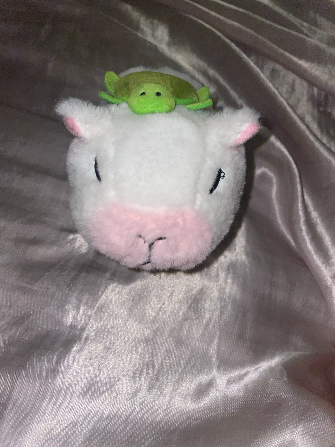 Plush White Animal with Green Turtle Topper