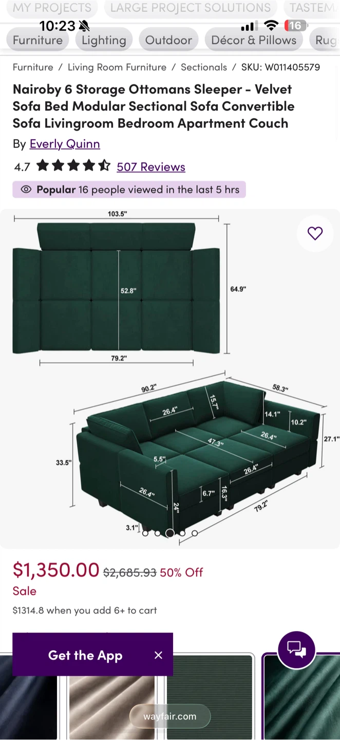 Nairoby 6 Storage Ottomans Sleeper - Velvet - photo 2