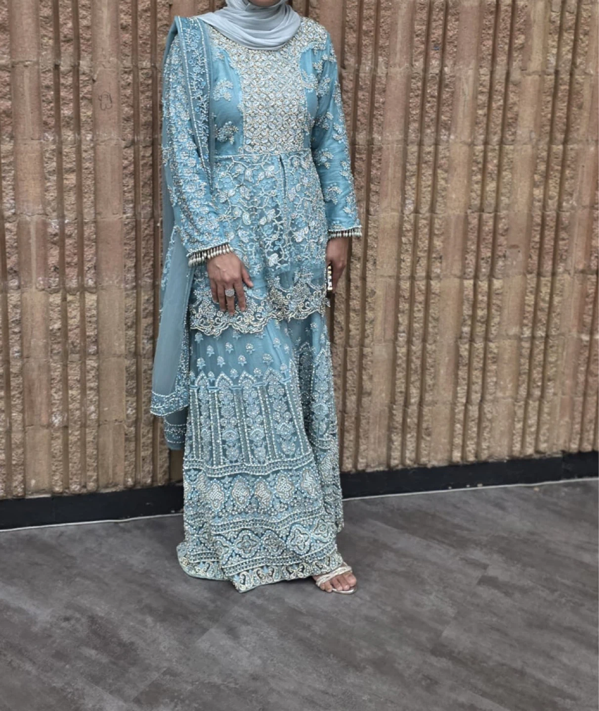 Light Blue Embellished Sharara Suit with Dupatta