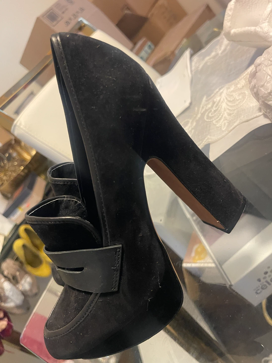 Jean-Michel Cazabat Black Suede Loafer Heels Size 37 - photo 3