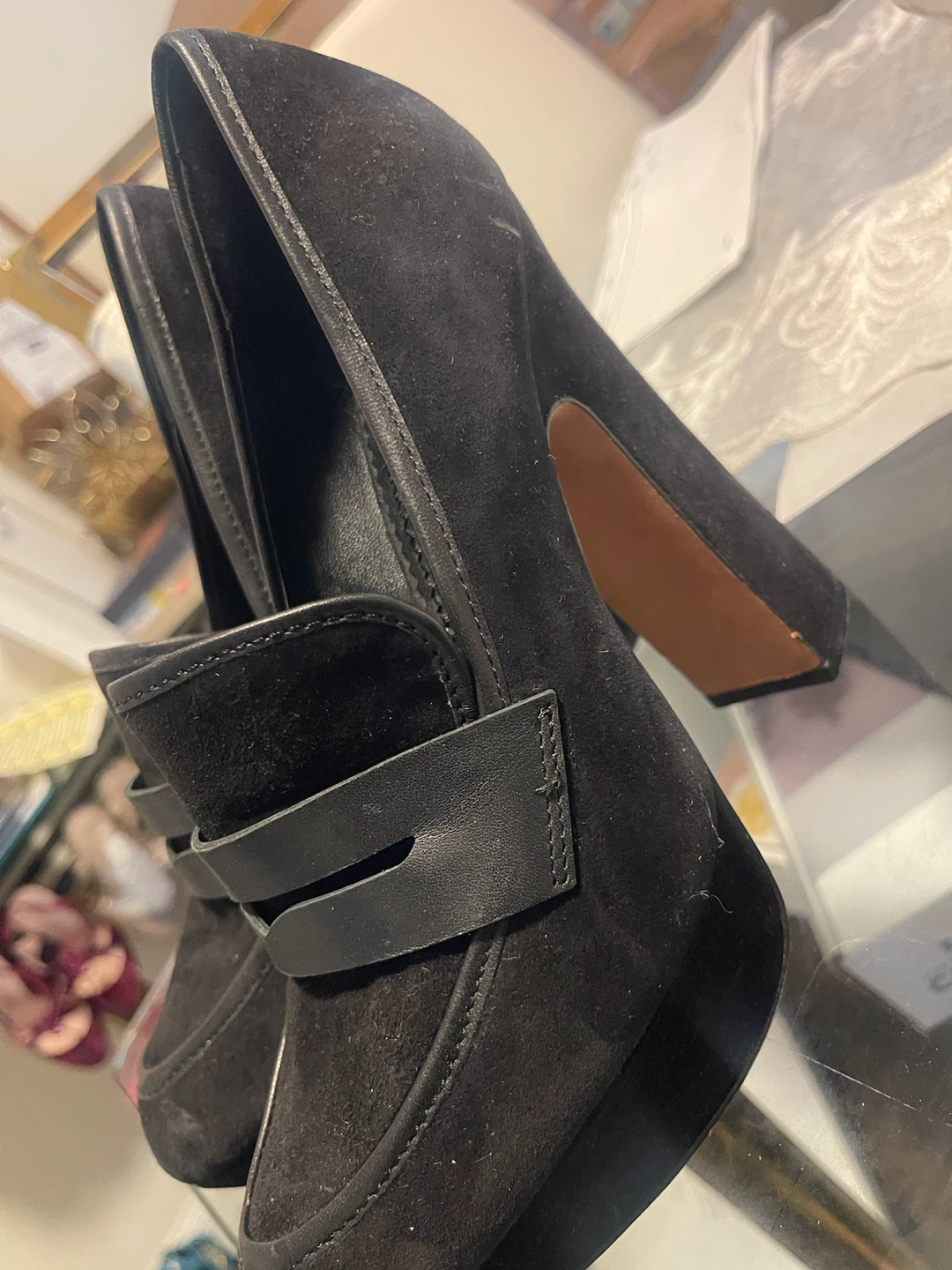 Jean-Michel Cazabat Black Suede Loafer Heels Size 37 - photo 4