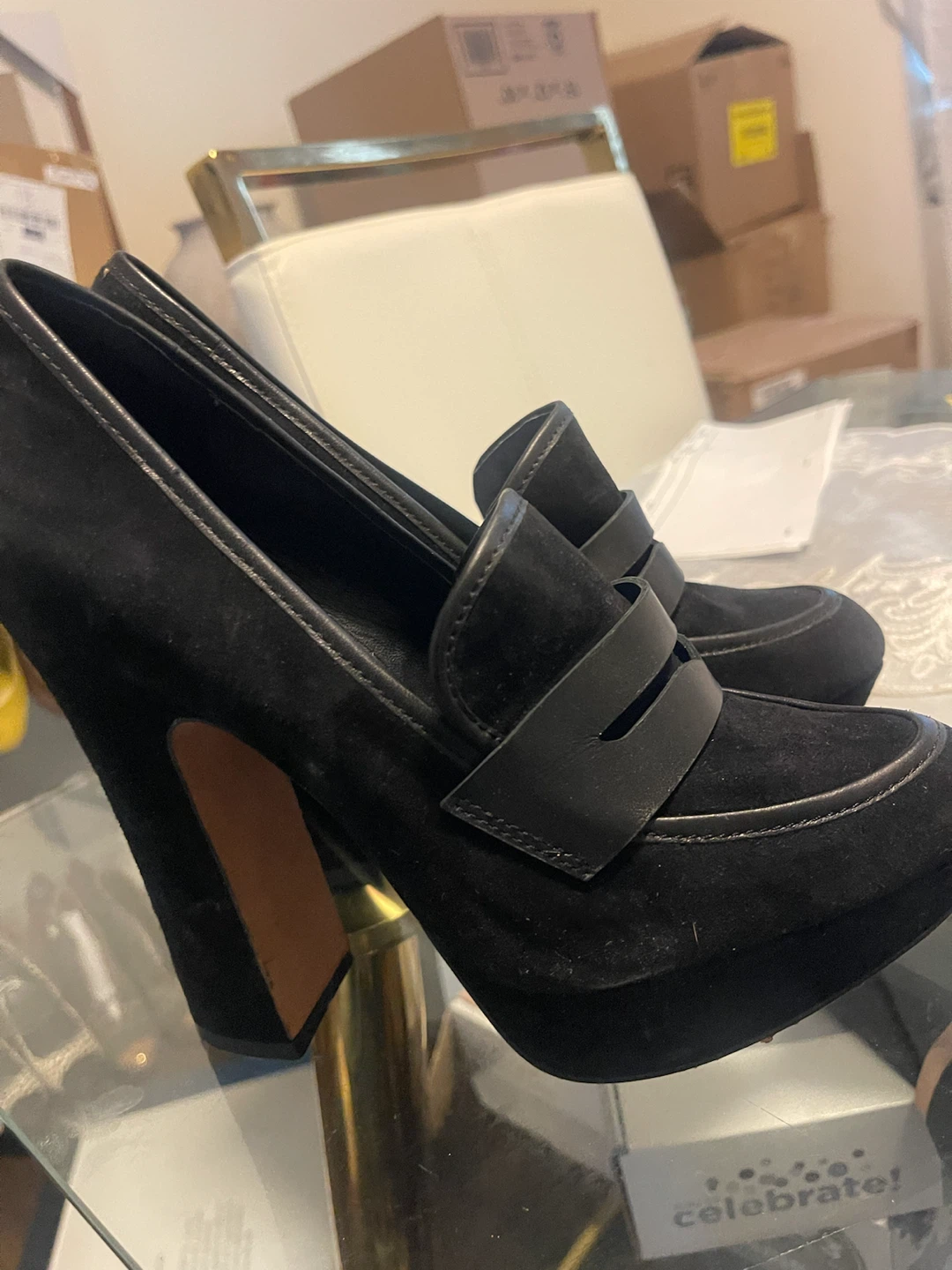 Jean-Michel Cazabat Black Suede Loafer Heels Size 37 - photo 5