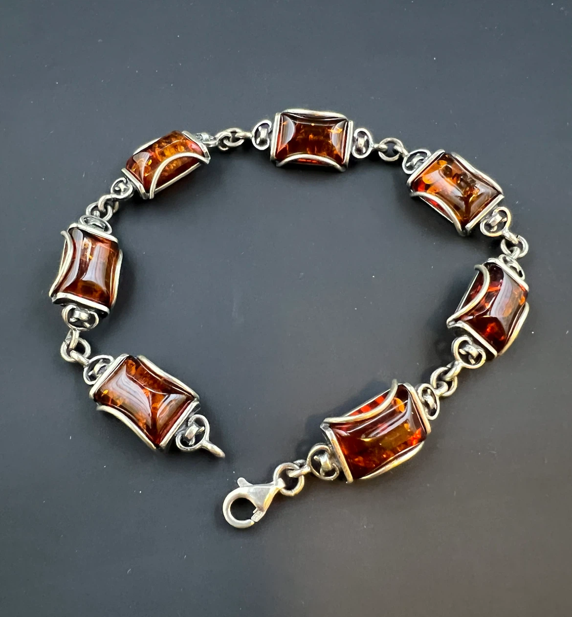 Vintage Sterling Silver Baltic Amber Link Bracelet - photo 2