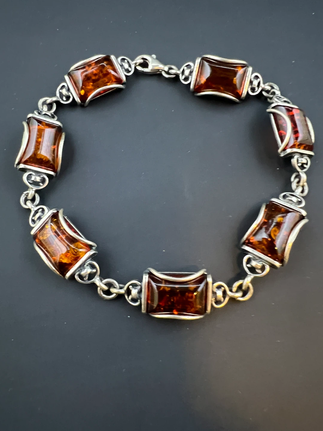 Vintage Sterling Silver Baltic Amber Link Bracelet - photo 5