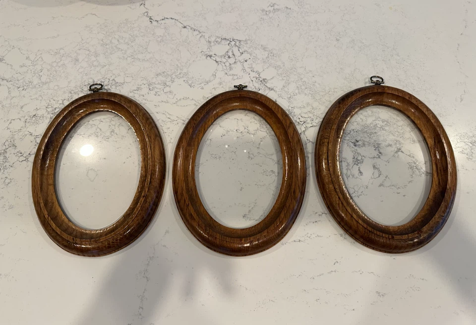 Set of 3 Vintage Oval Oak Photo Frames