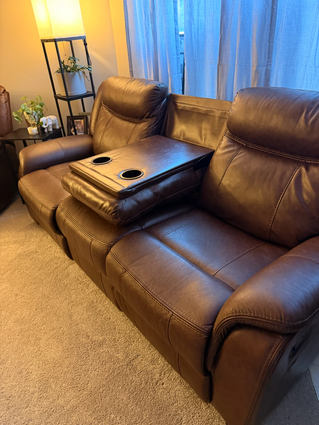 Brown Leather 3-Seater Reclining Sofa with Cup Holders - photo 3