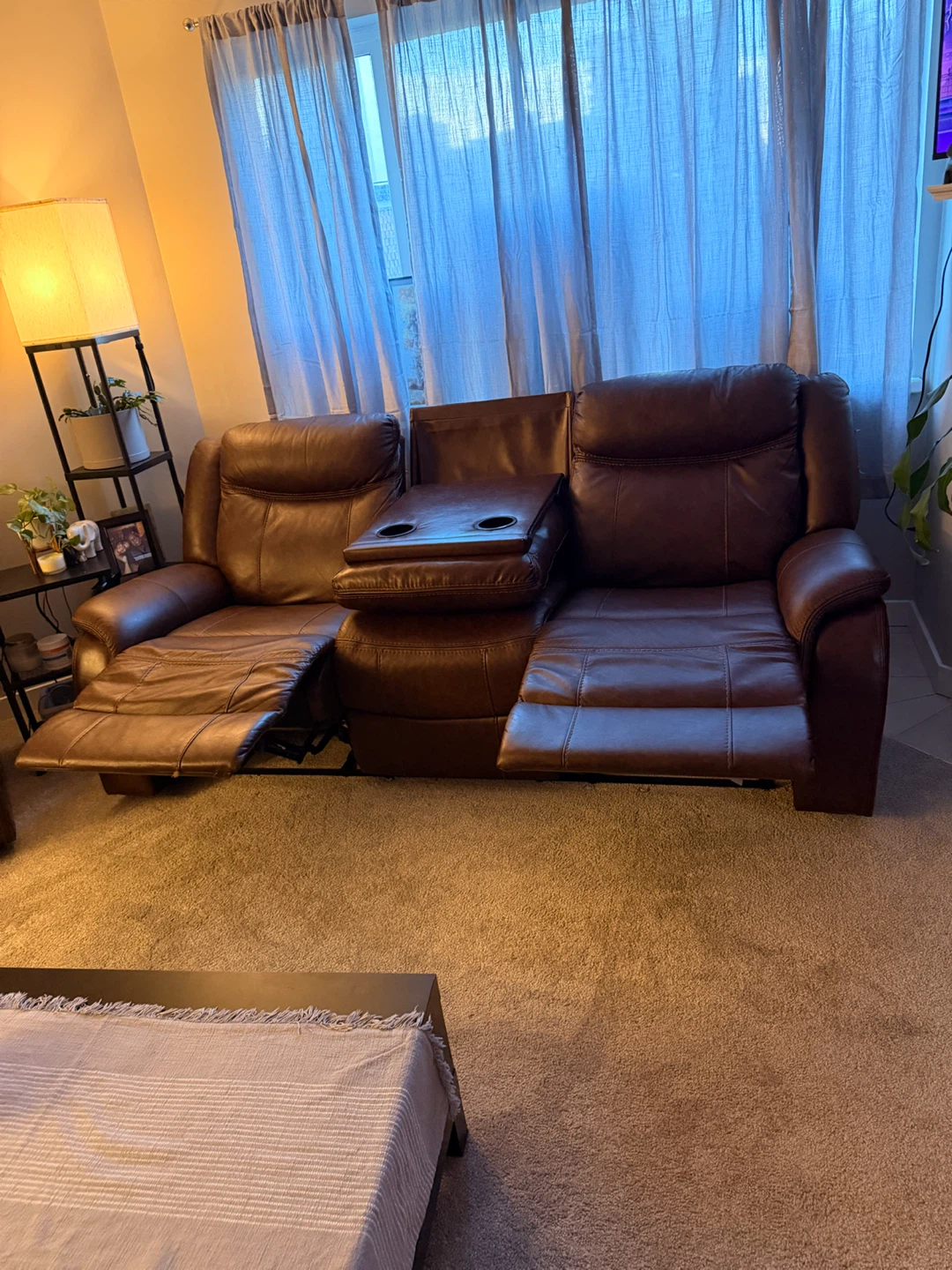 Brown Leather 3-Seater Reclining Sofa with Cup Holders - photo 5