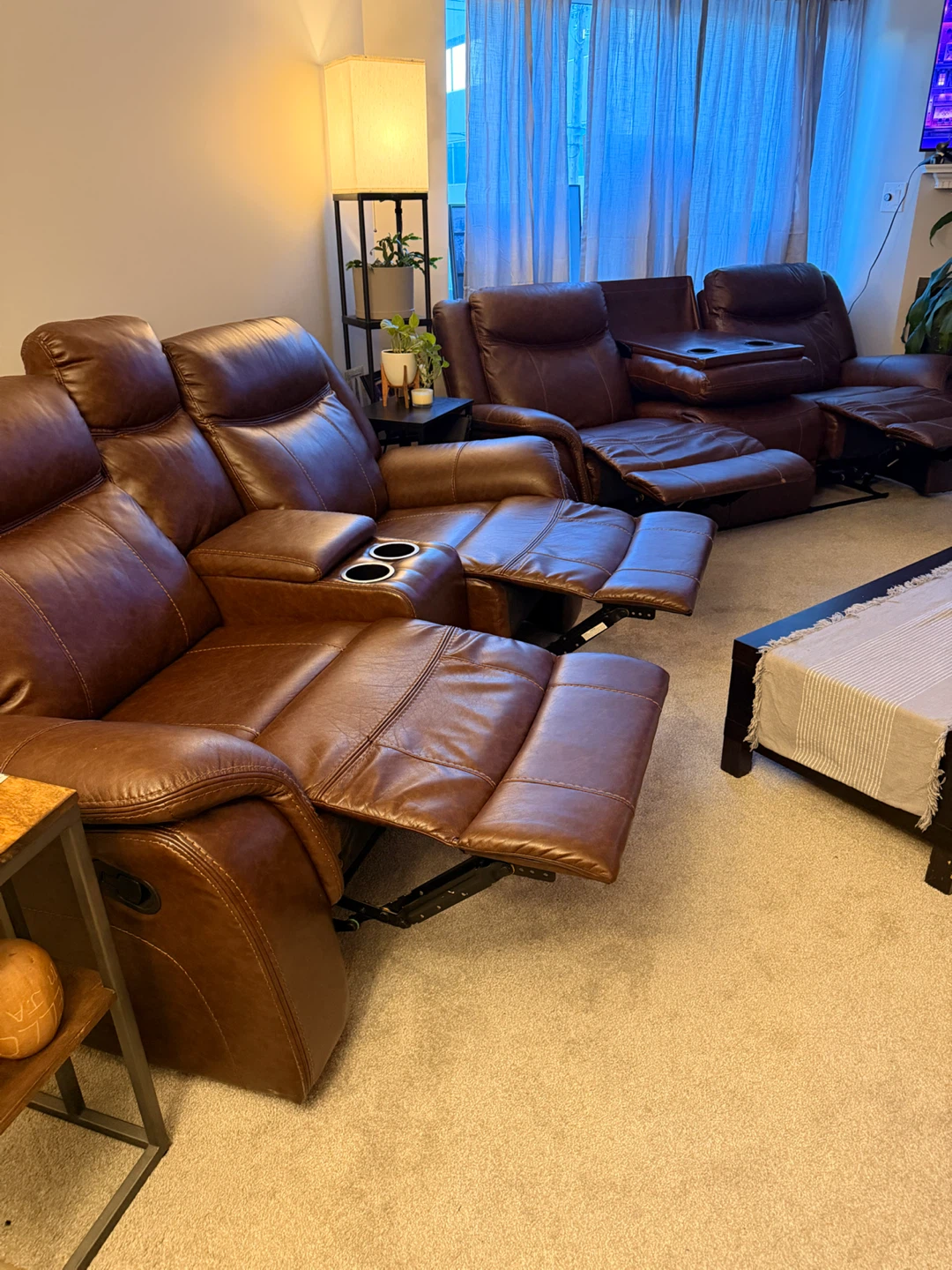 Brown Leather Reclining Sectional Sofa with Cup Holders - photo 3