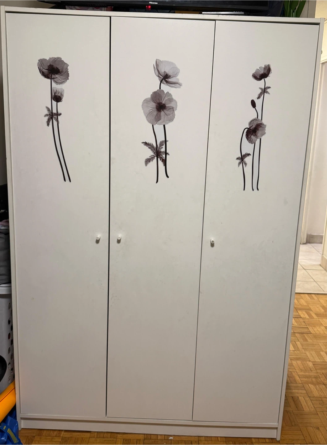 White 3-Door Kleppsted IKEA Wardrobe with Floral Decals