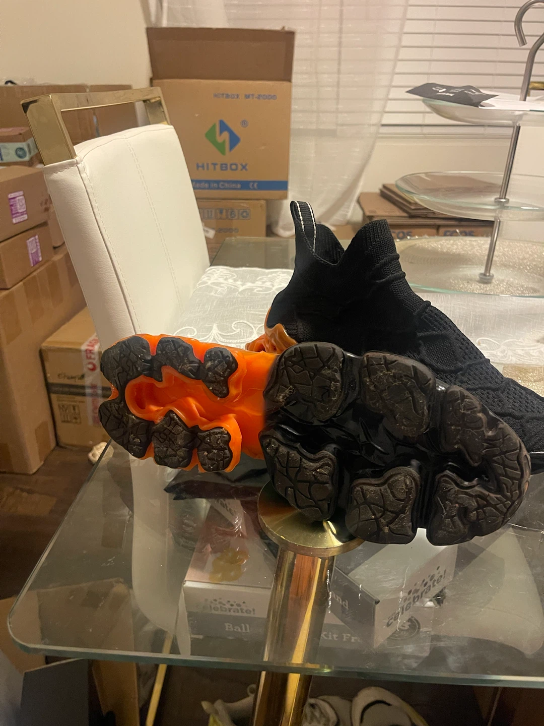 Black Knit Sneakers with Orange Sole